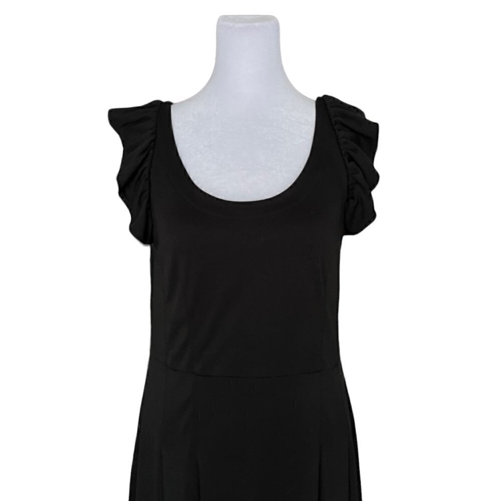 Loft Black Ruffle Sleeve Jersey Flounce Dress Size 6 - Picture 4 of 7
